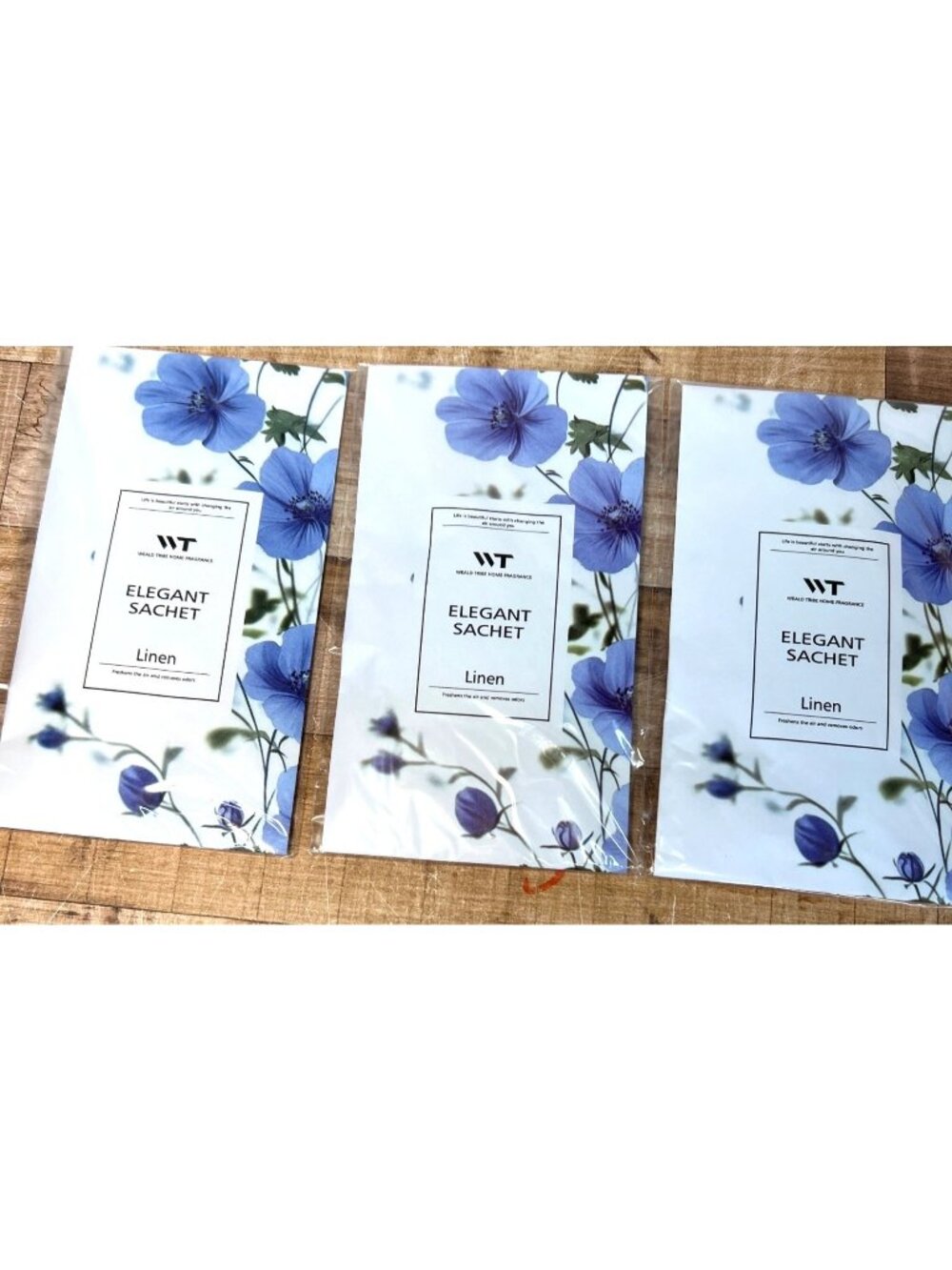 Elegant Linen Scented Sachets Set Of 3 Blue Floral Design Air Freshener